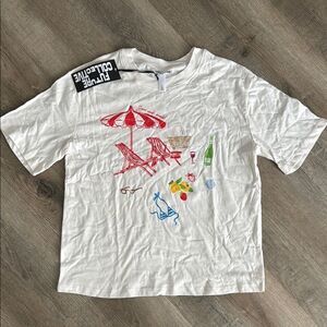 White Short Sleeve Tee with Beach Graphic FUTURE COLLECTIVE